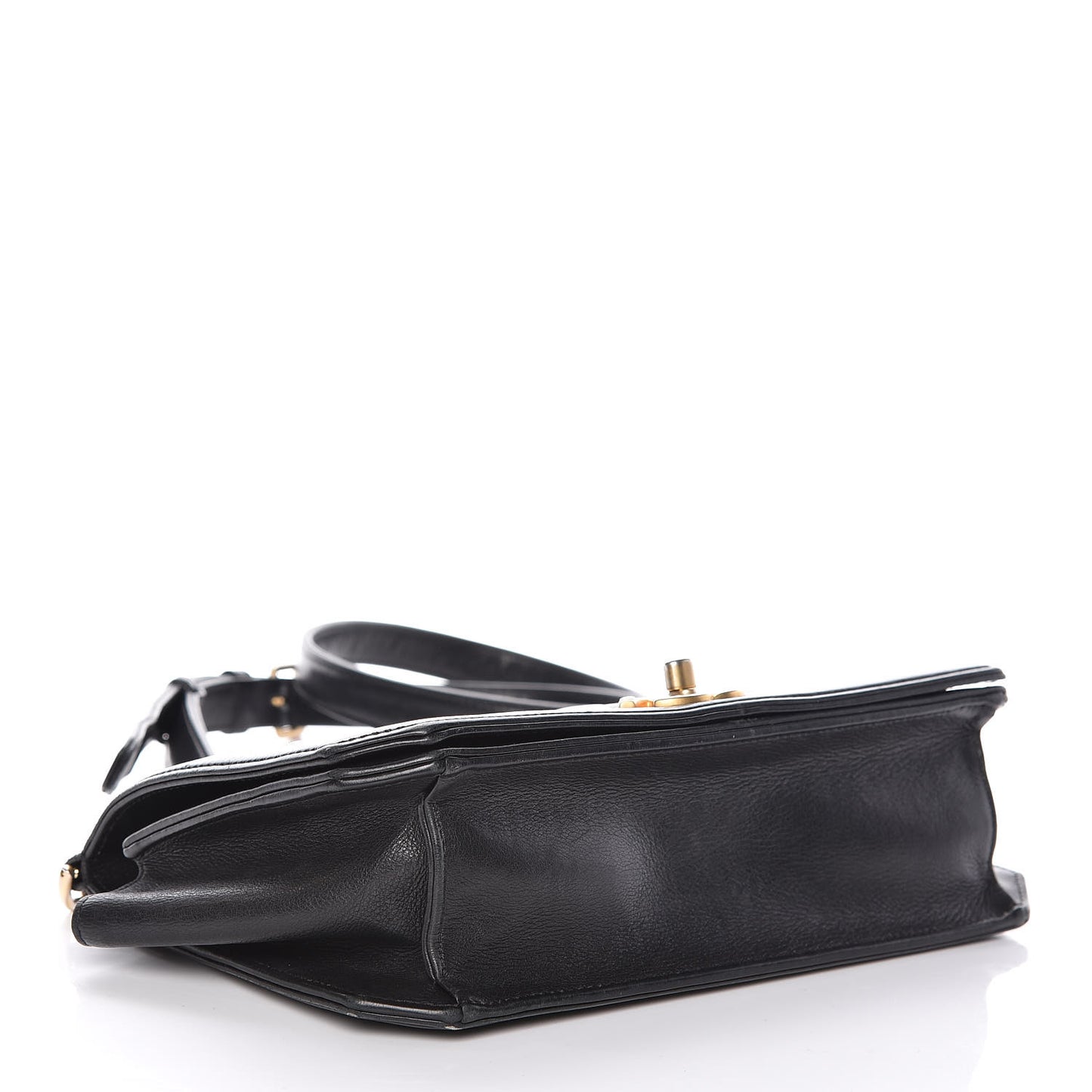 Grained Calfskin Quilted Medium Flap Black