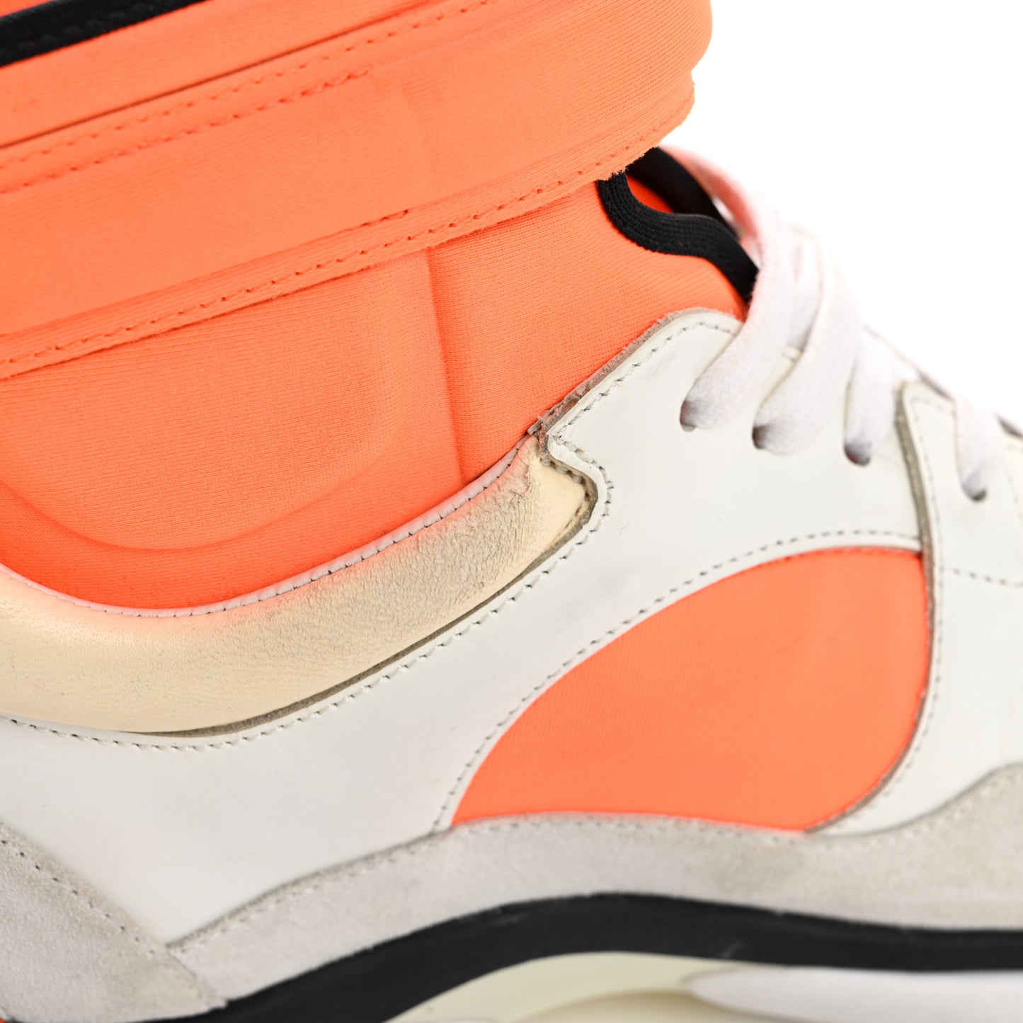 Suede Calfskin Lambskin Neoprene High Top CC Sneakers 40 White Fluo Orange