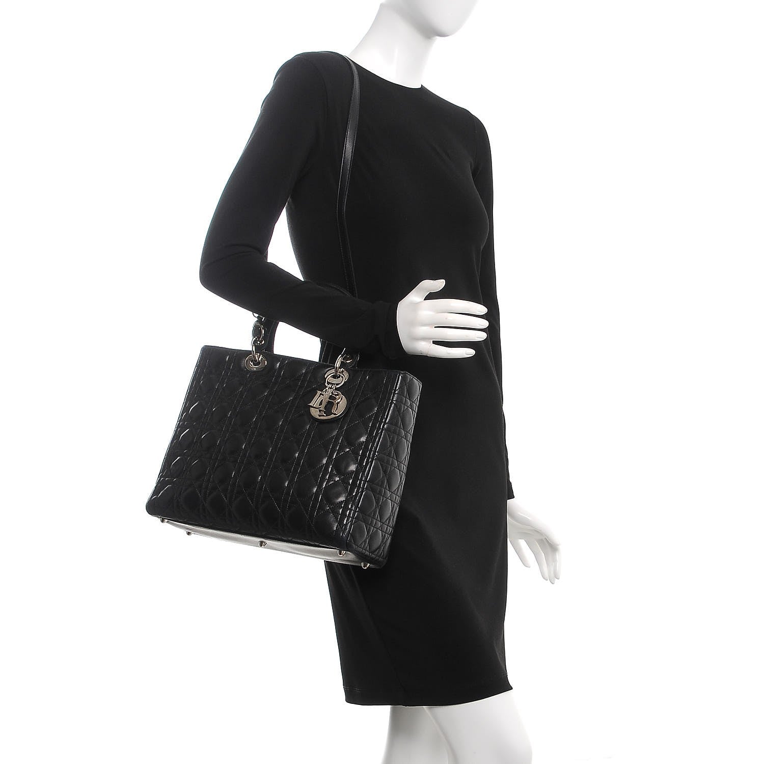 Christian Dior Lambskin Cannage Large Lady Dior Black 2 of 11