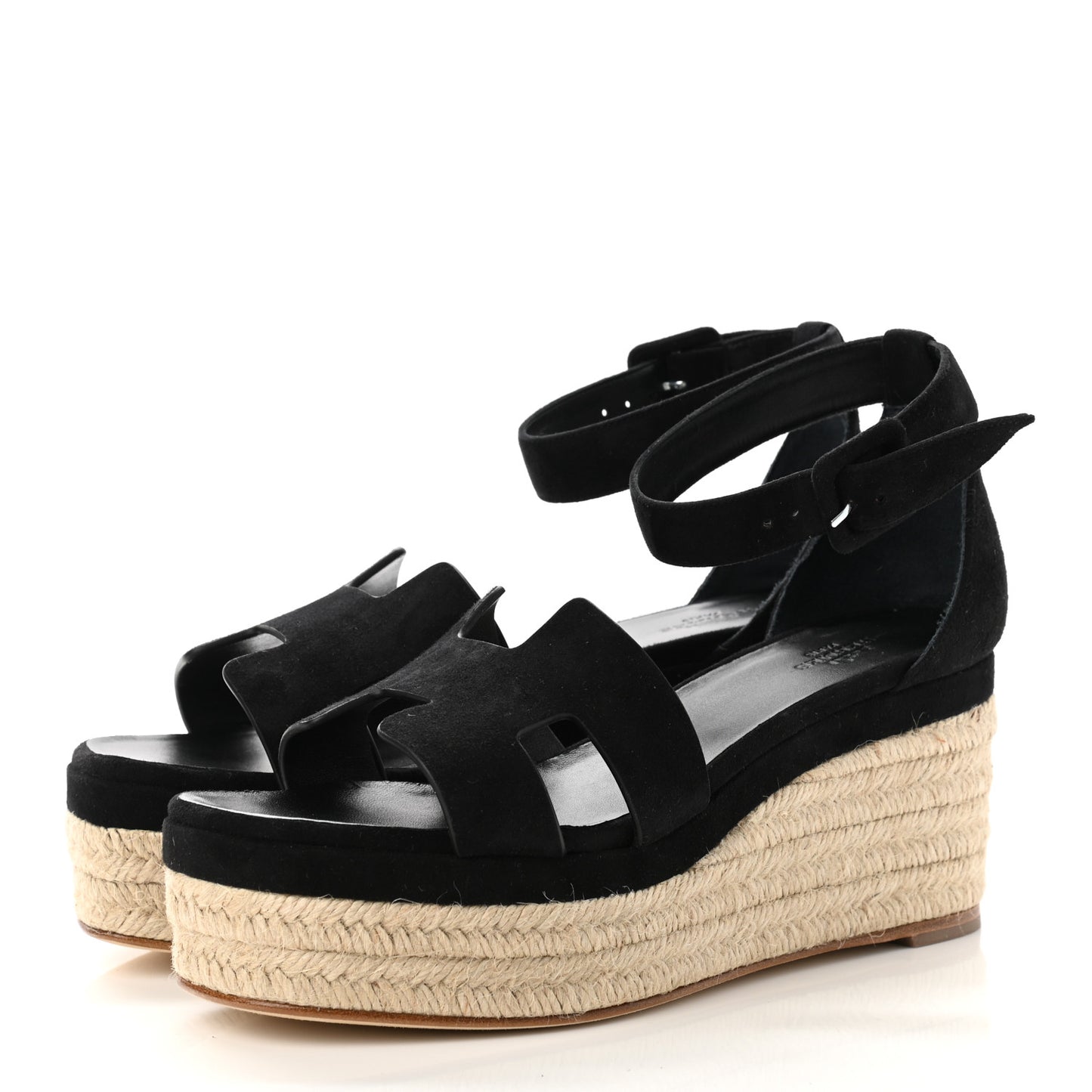 Goatskin Elda Espadrille Wedge Sandals 38 Black