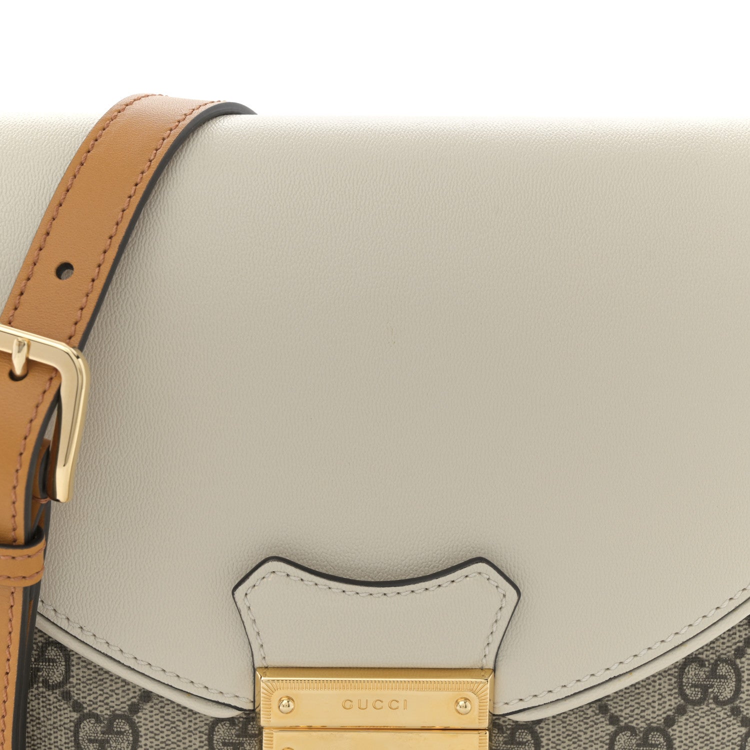 Gucci GG Supreme Monogram Calfskin Small Padlock Messenger Shoulder Bag Beige Mystic White Sun Oil 8 of 11