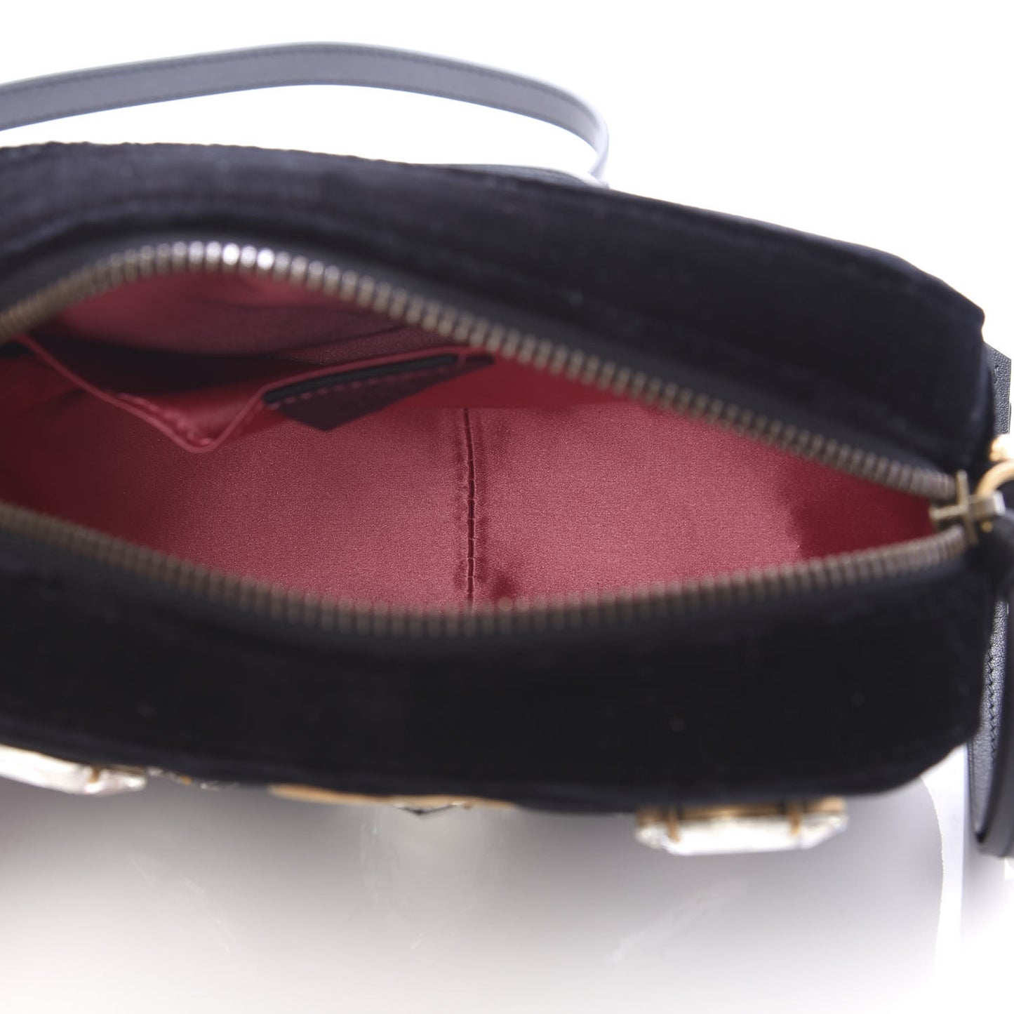 Velvet Matelasse Marquise Crystals Mini GG Marmont Chain Shoulder Bag Black