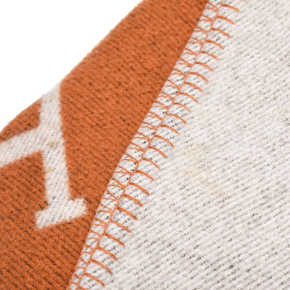 Hermes Wool Cashmere Signature Classic Avalon Blanket Ecru Potiron 5 of 5