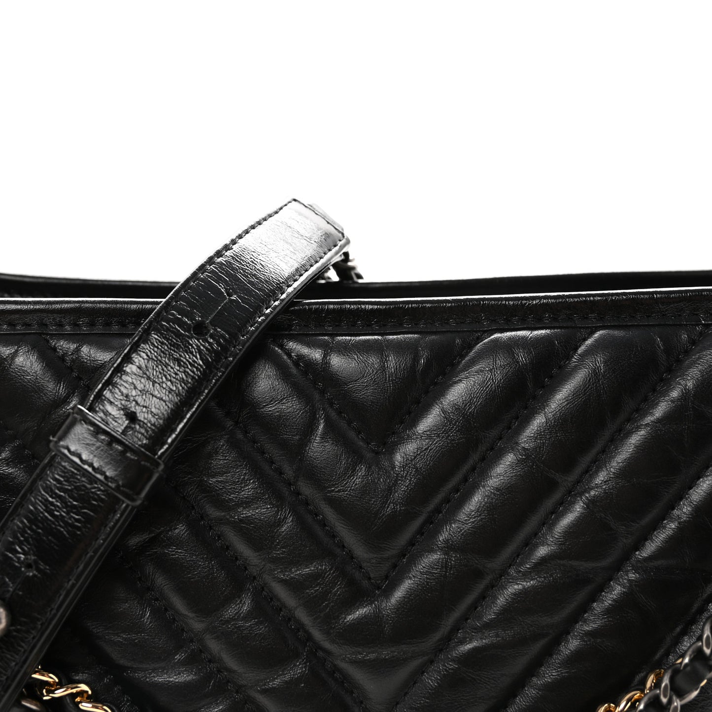 Aged Calfskin Chevron Quilted Medium Gabrielle Hobo Black
