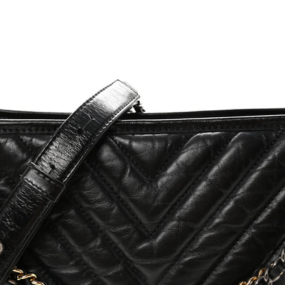 Chanel Aged Calfskin Chevron Quilted Medium Gabrielle Hobo Black 8 of 10