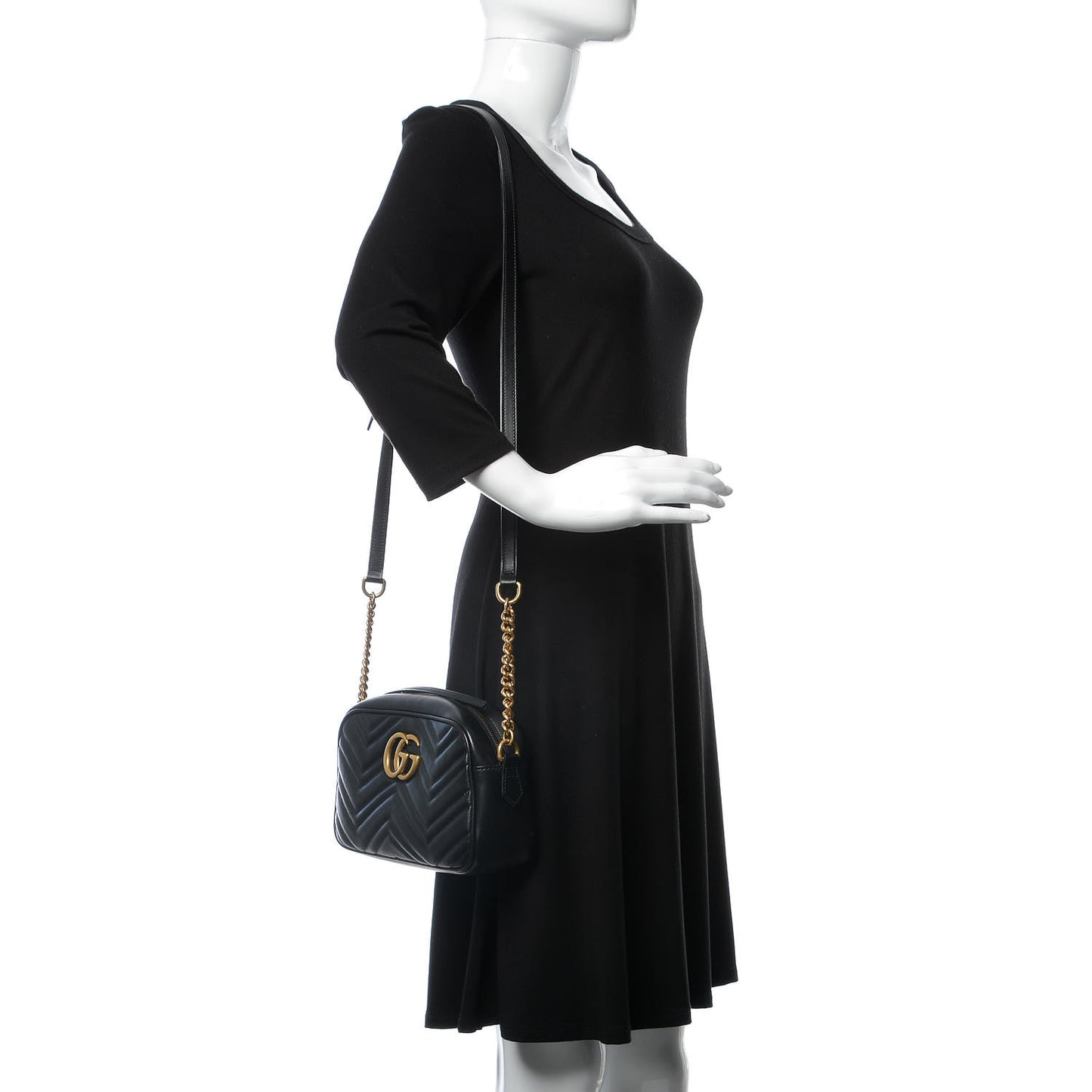 Calfskin Matelasse Small GG Marmont Chain Shoulder Bag Black