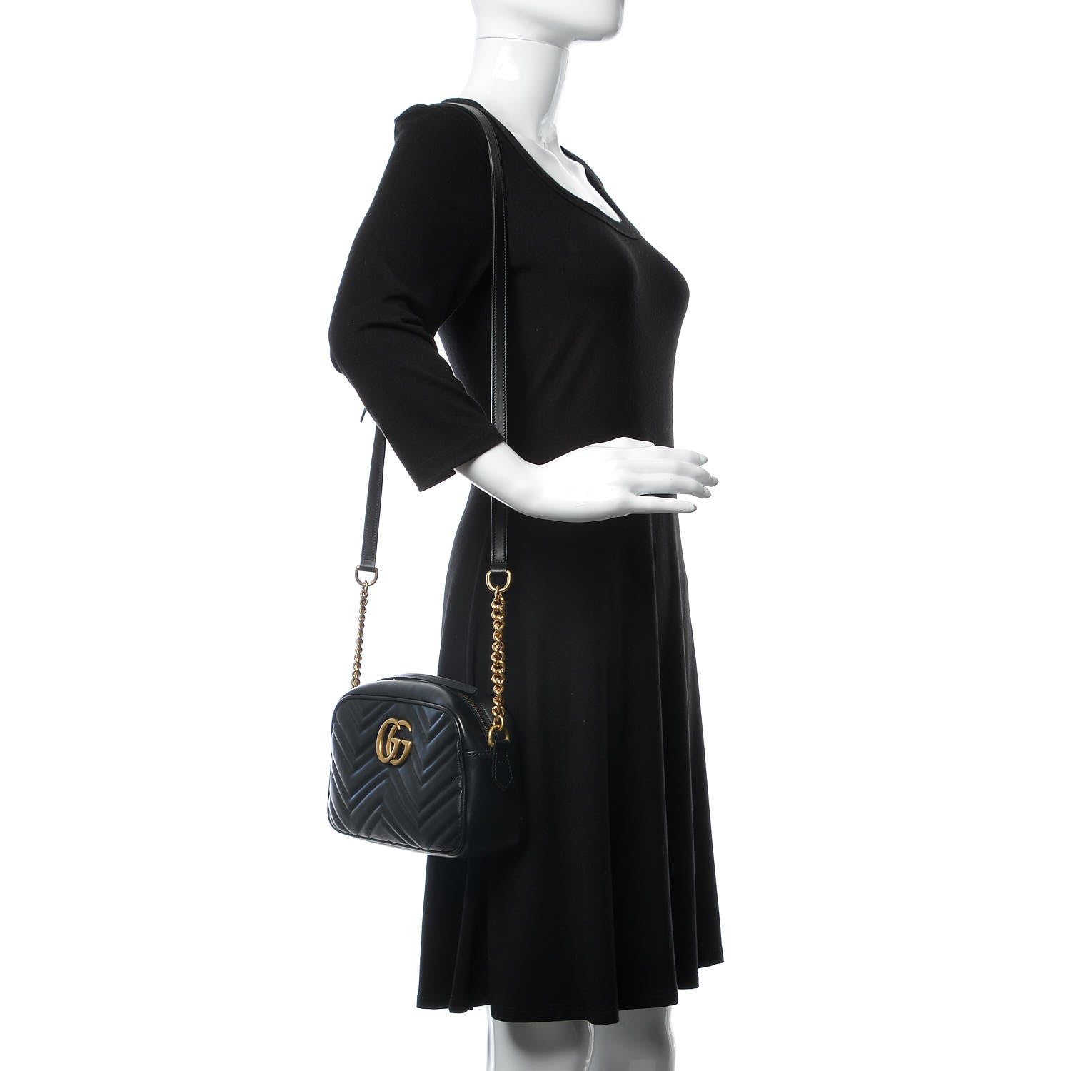 Gucci Calfskin Matelasse Small GG Marmont Chain Shoulder Bag Black 2 of 7