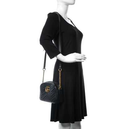 Gucci Calfskin Matelasse Small GG Marmont Chain Shoulder Bag Black 2 of 7