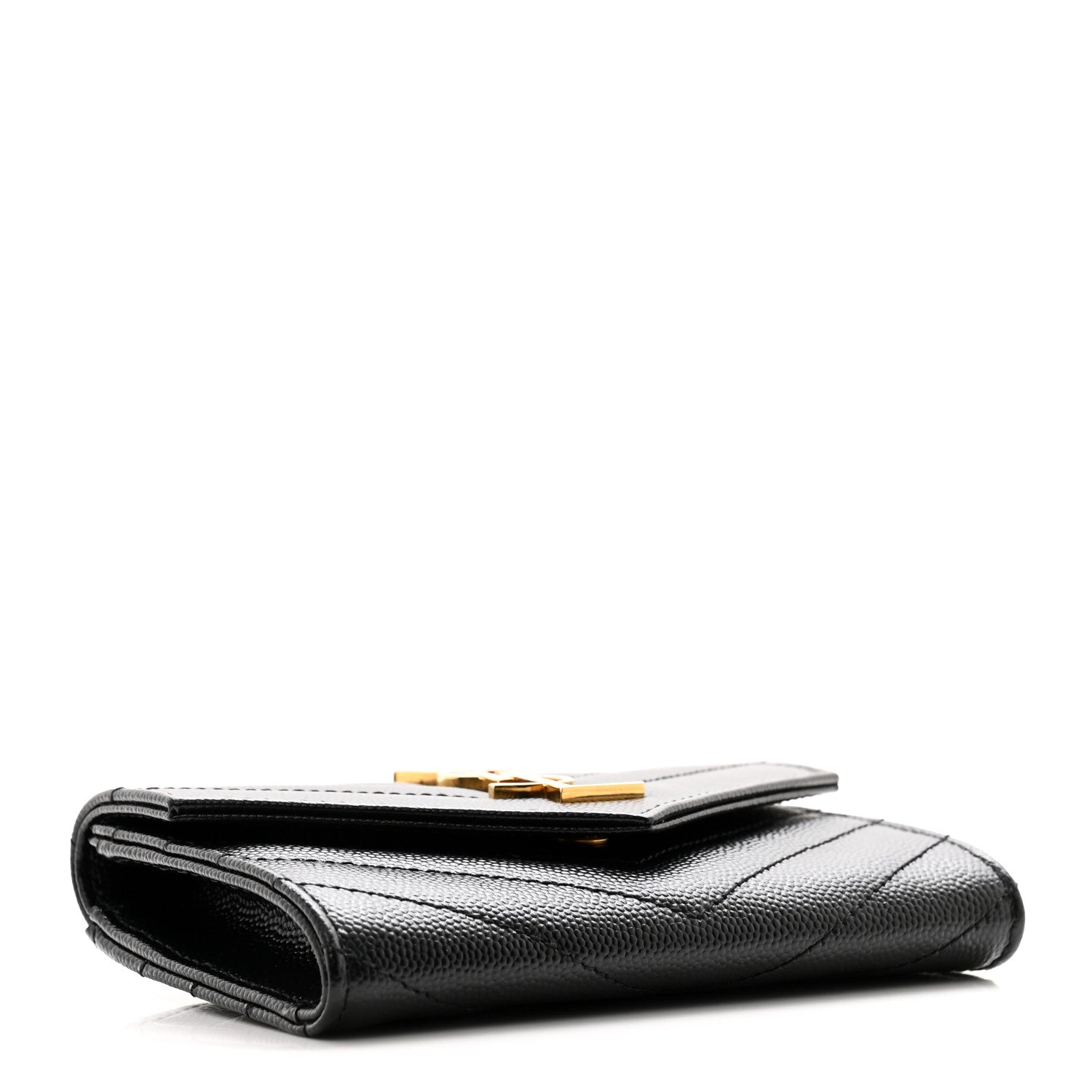 Saint Laurent Grain De Poudre Matelasse Chevron Small Monogram Envelope Wallet Black 4 of 9