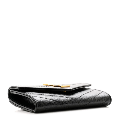 Saint Laurent Grain De Poudre Matelasse Chevron Small Monogram Envelope Wallet Black 4 of 9