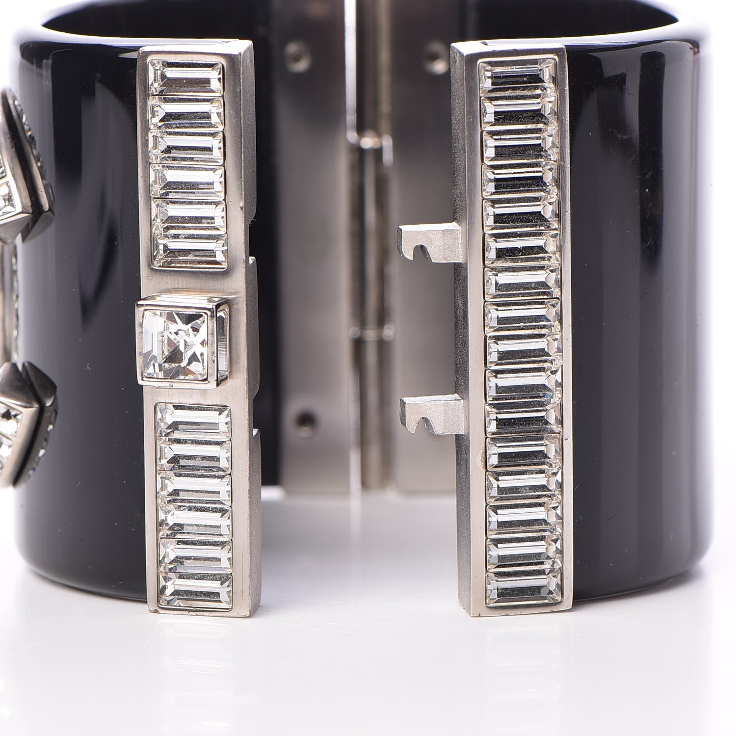 Chanel Resin Crystal Baguette CC Wide Cuff Black 5 of 7