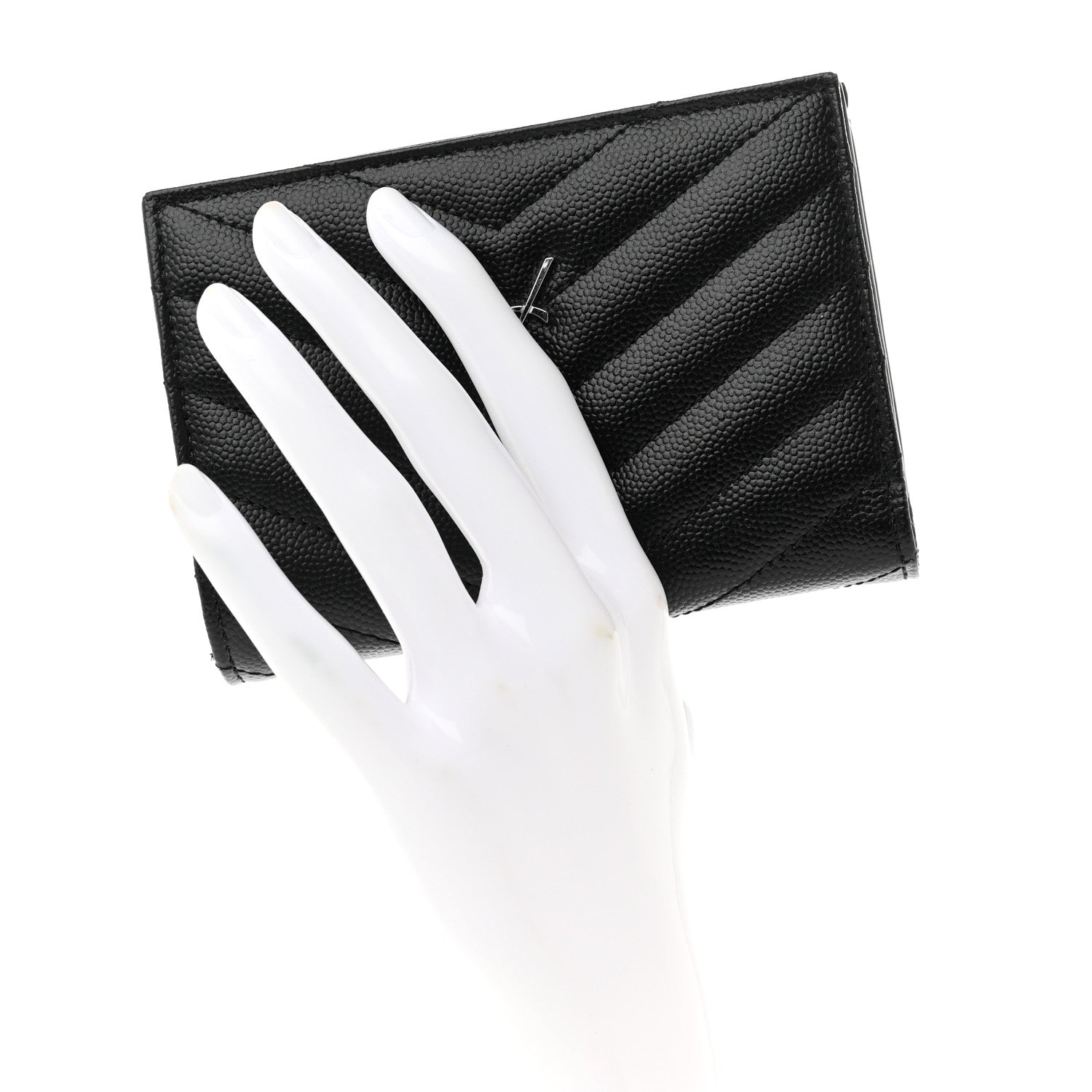 Saint Laurent Grain De Poudre Matelasse Chevron Monogram Zipped Two-Part Wallet Black 2 of 8