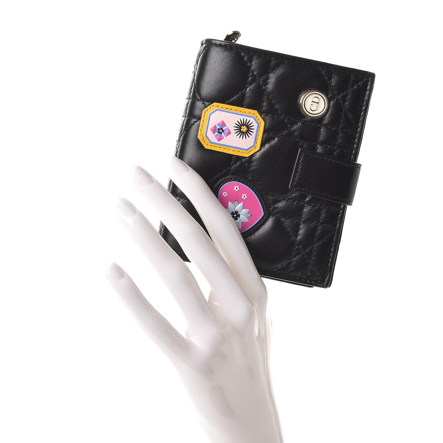 Christian Dior Lambskin Cannage Lucky Badge Eden Wallet Black 2 of 11