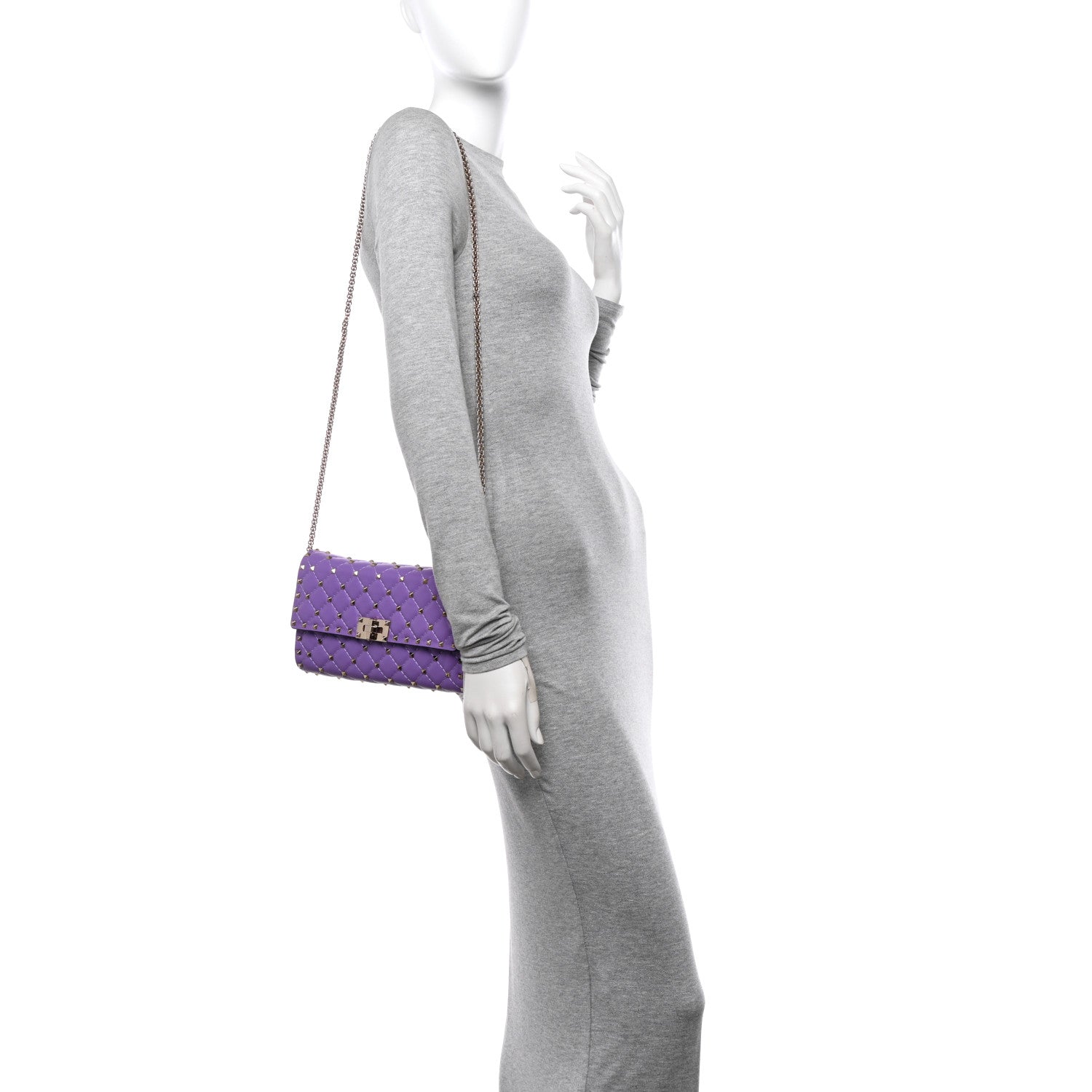 Valentino Garavani Nappa Rockstud Spike Wallet on Chain Purple 2 of 10