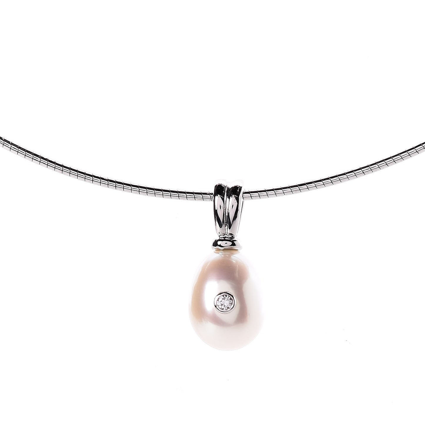 18K White Gold Diamond Akoya Pearl Drop Pendant Necklace