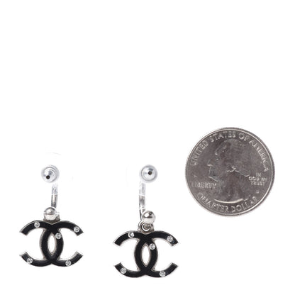 Chanel Glitter Enamel Pearl Crystal CC Drop Earrings Black 2 of 3