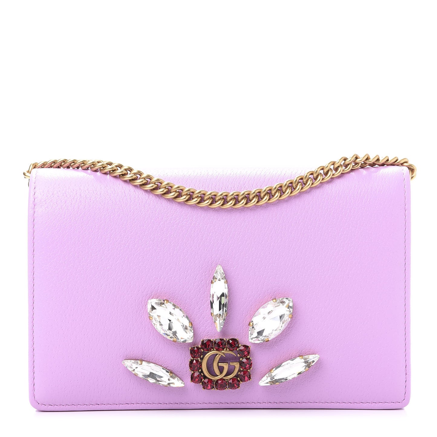 Calfskin Marquise Crystals Mini GG Chain Wallet Malva