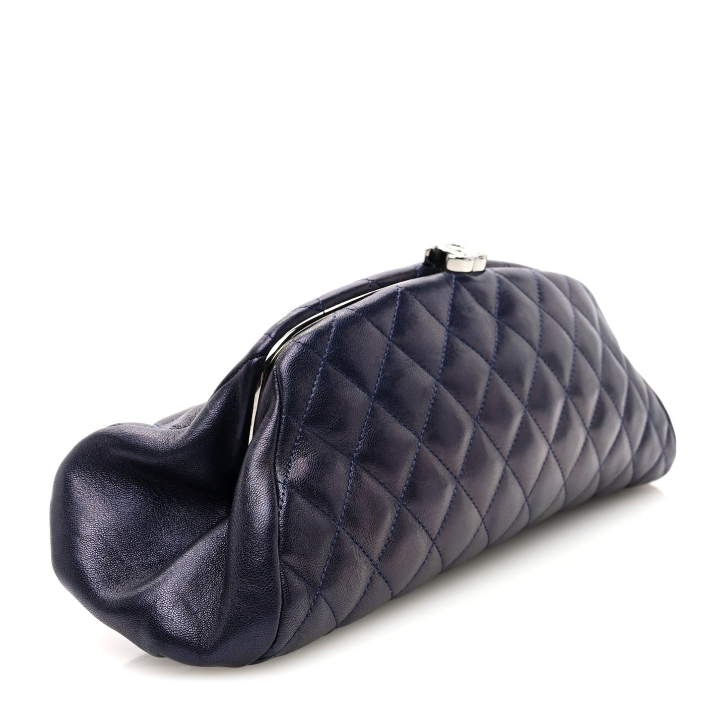 Metallic Lambskin Quilted Timeless Clutch  Blue