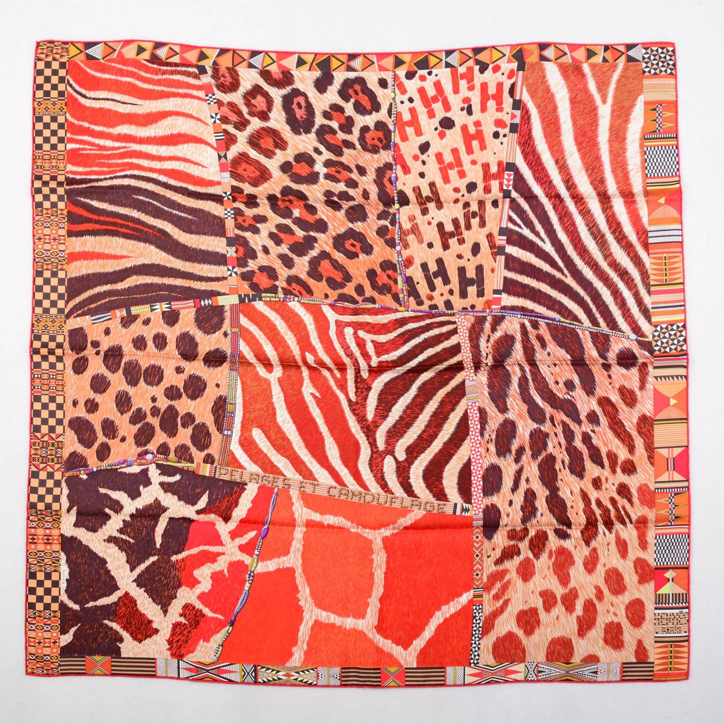 Silk Pelages et Camouflage Scarf 90 Brique Acajou Rouge H