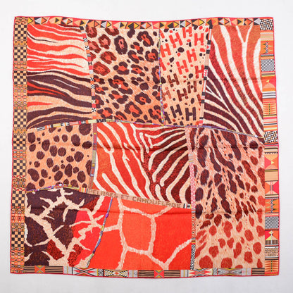 Hermes Silk Pelages et Camouflage Scarf 90 Brique Acajou Rouge H 2 of 5