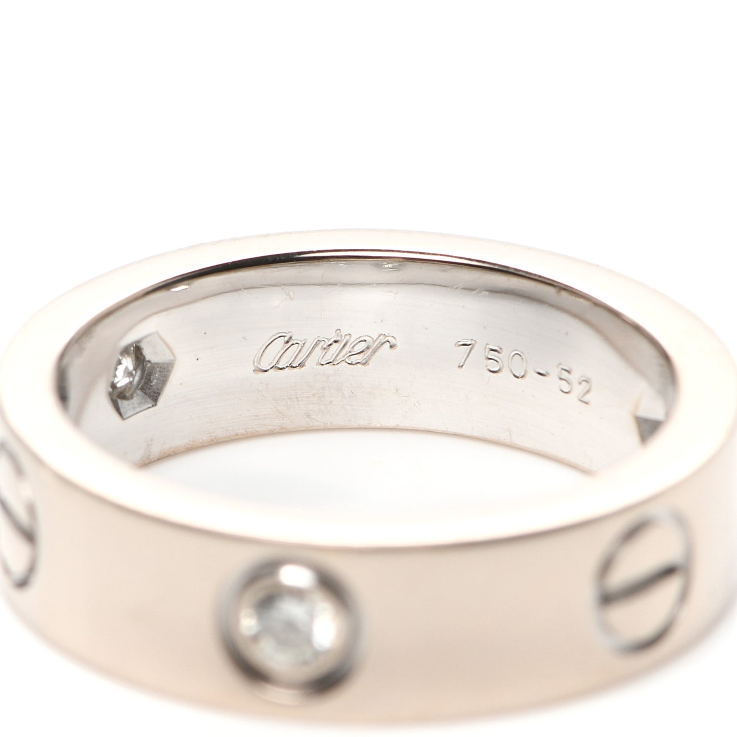 18K White Gold 3 Diamond 5.5mm LOVE Ring 52 6