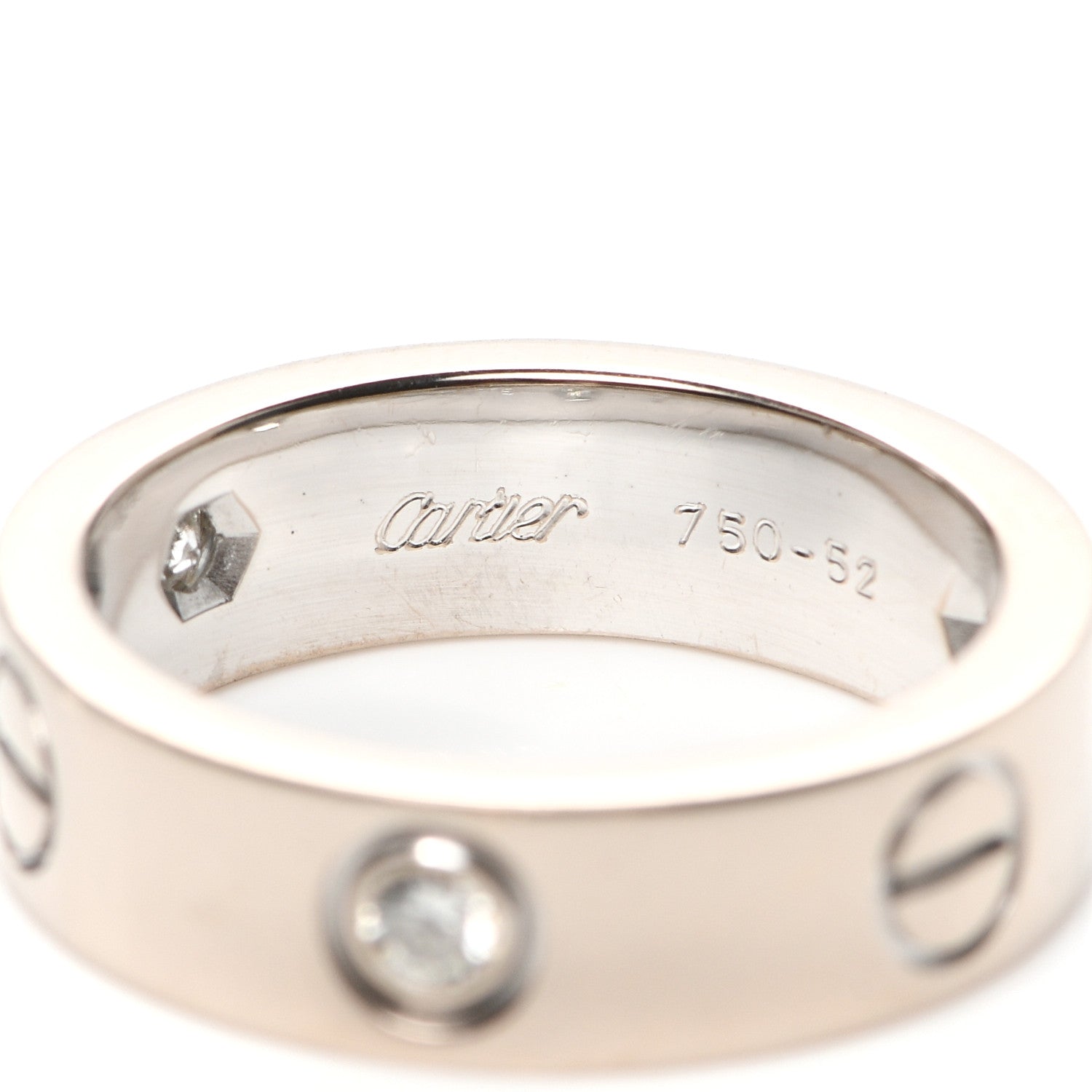 Cartier 18K White Gold 3 Diamond 5.5mm LOVE Ring 52 6 9 of 10