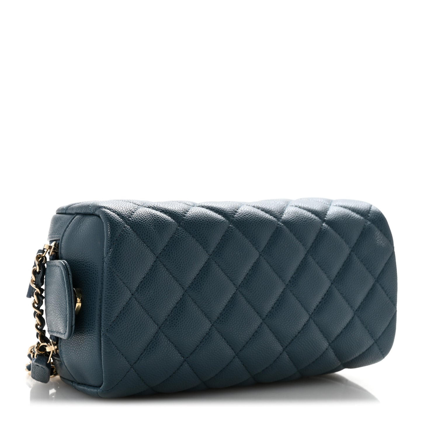 Caviar Quilted Toiletry Case With Chain Blue