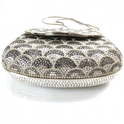 Judith Leiber Swarovski Crystal Pearl Minaudiere Clutch Silver 4 of 8