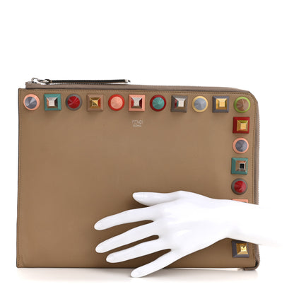 Fendi Vitello Dolce Plexiglass Studded Zip Around Pouch Cuoio Multicolor 2 of 11