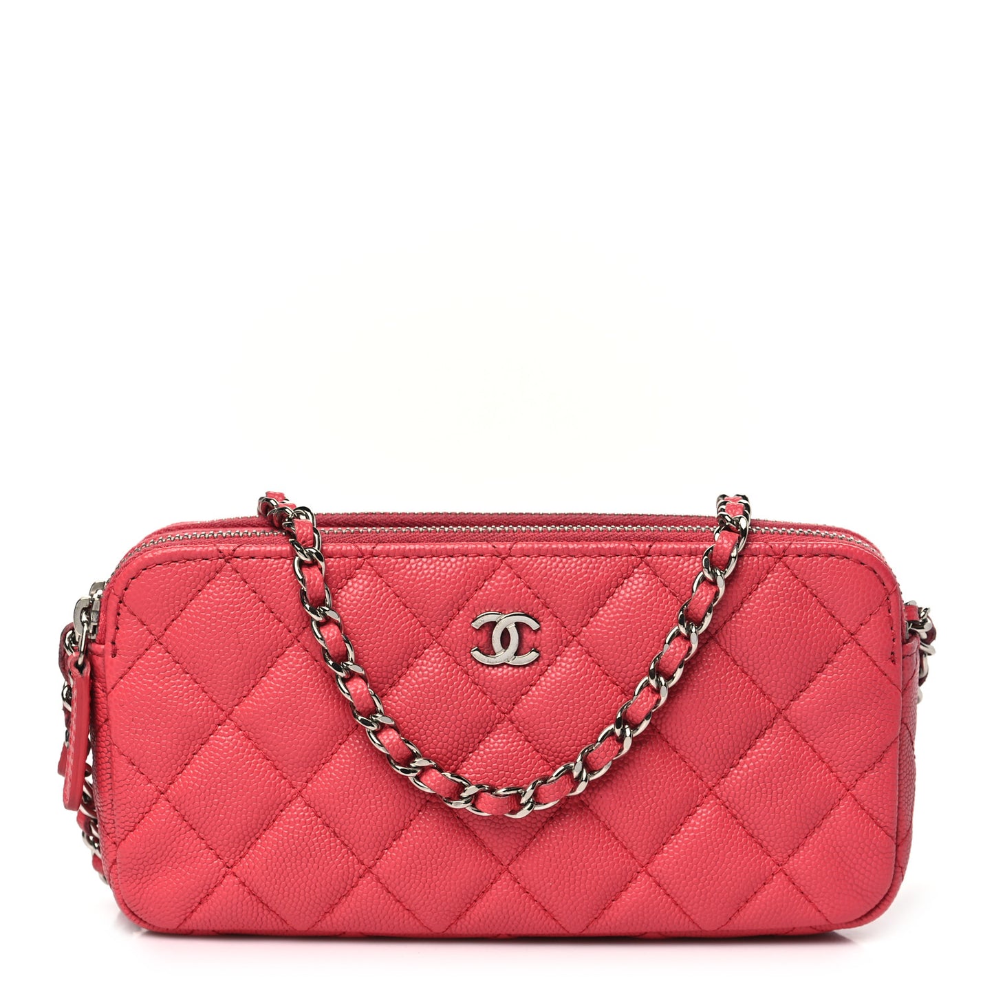 Caviar Quilted Small Clutch With Chain Pink