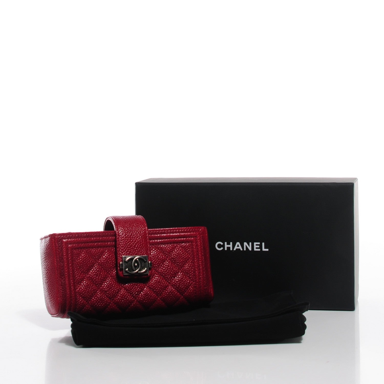 Chanel Caviar Quilted Mini Boy Phone Holder Clutch Dark Red 9 of 9