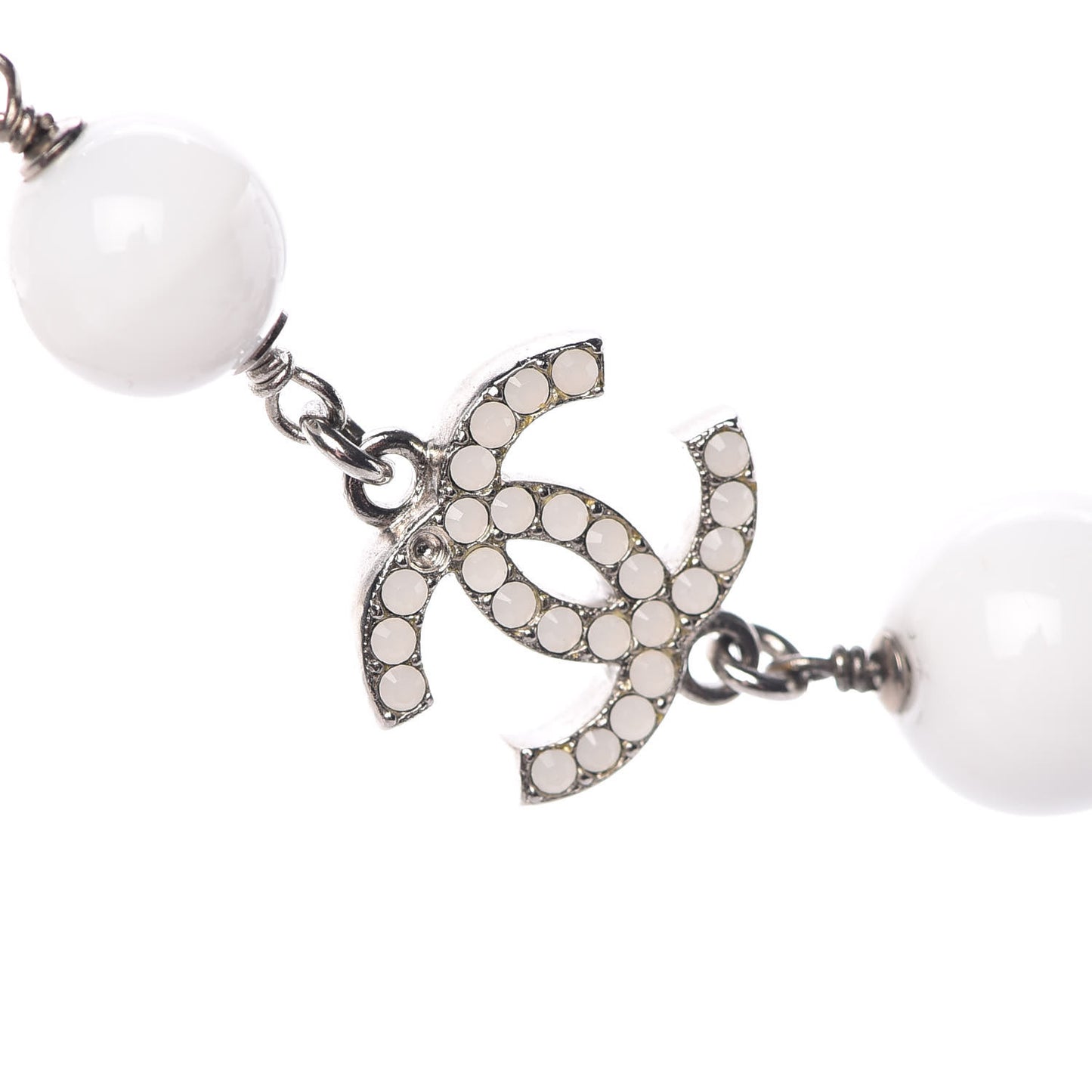 Bead Heart CC Long Necklace White Silver