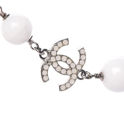 Chanel Bead Heart CC Long Necklace White Silver 7 of 9