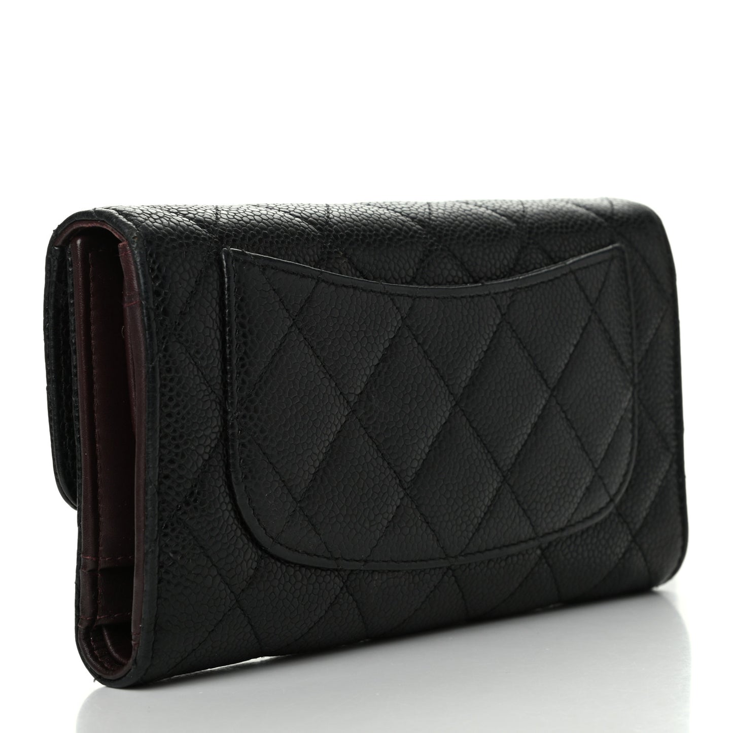 Caviar Quilted Long Flap Wallet Black