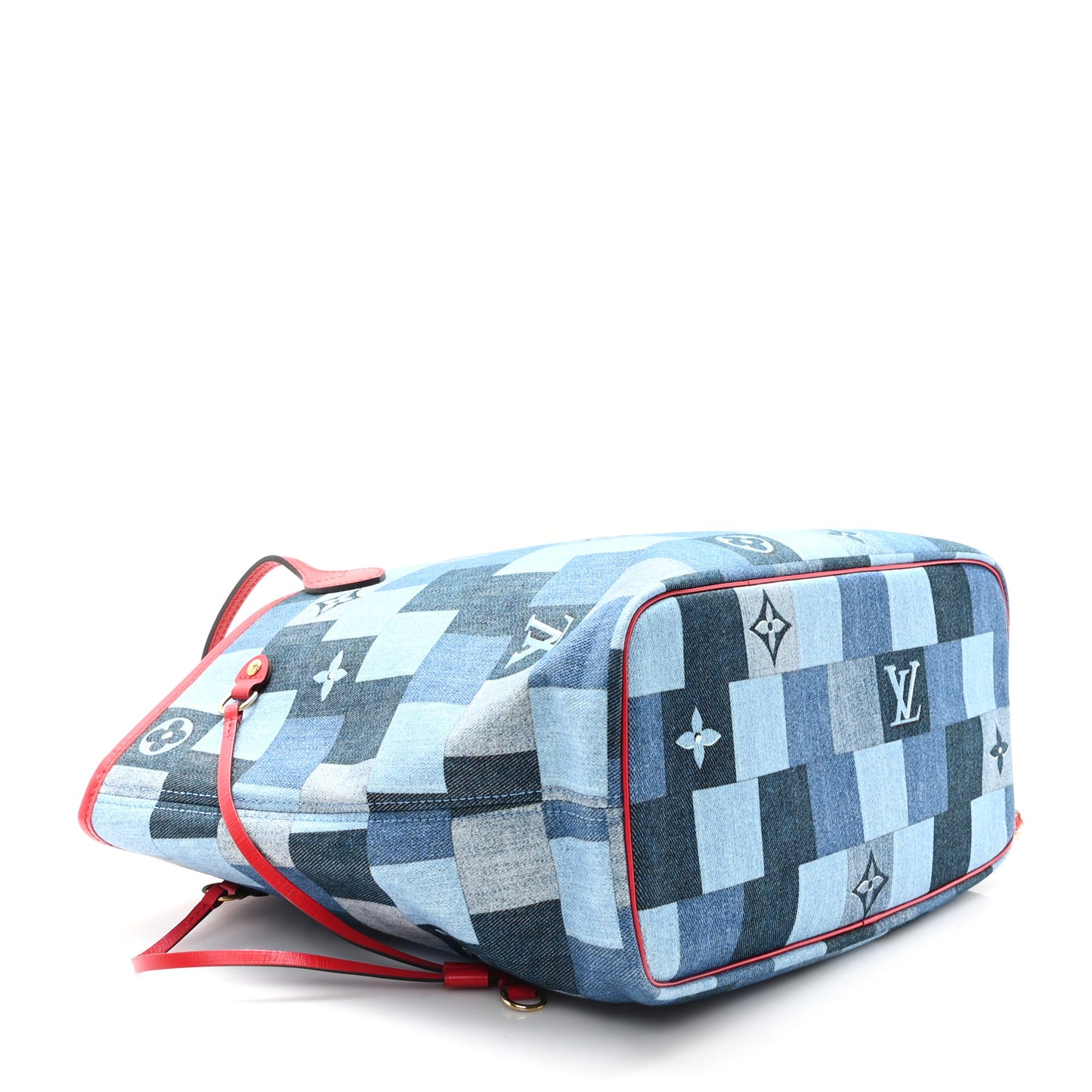 Denim Damier Monogram Patchwork Neverfull Blue Rouge