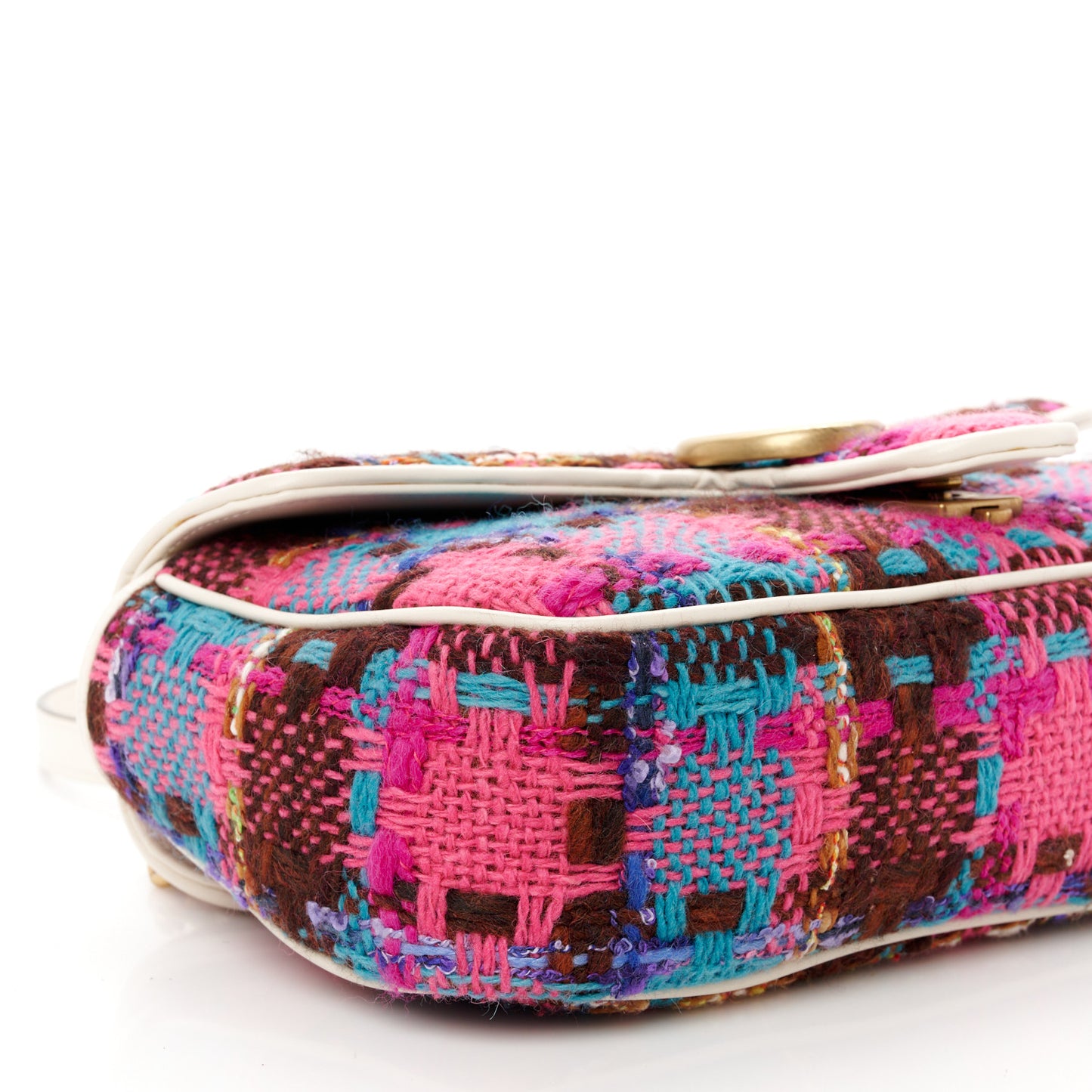 Tweed Calfskin Spicy Check Small GG Marmont Shoulder Bag Pink Multicolor Mystic White