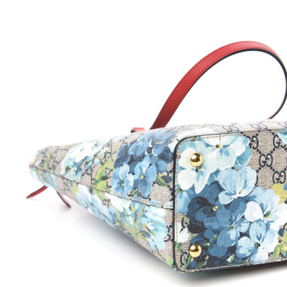 Gucci GG Supreme Monogram Blooms Medium Zippered Bucket Tote Beige Blue Navy Hibiscus Red 6 of 10