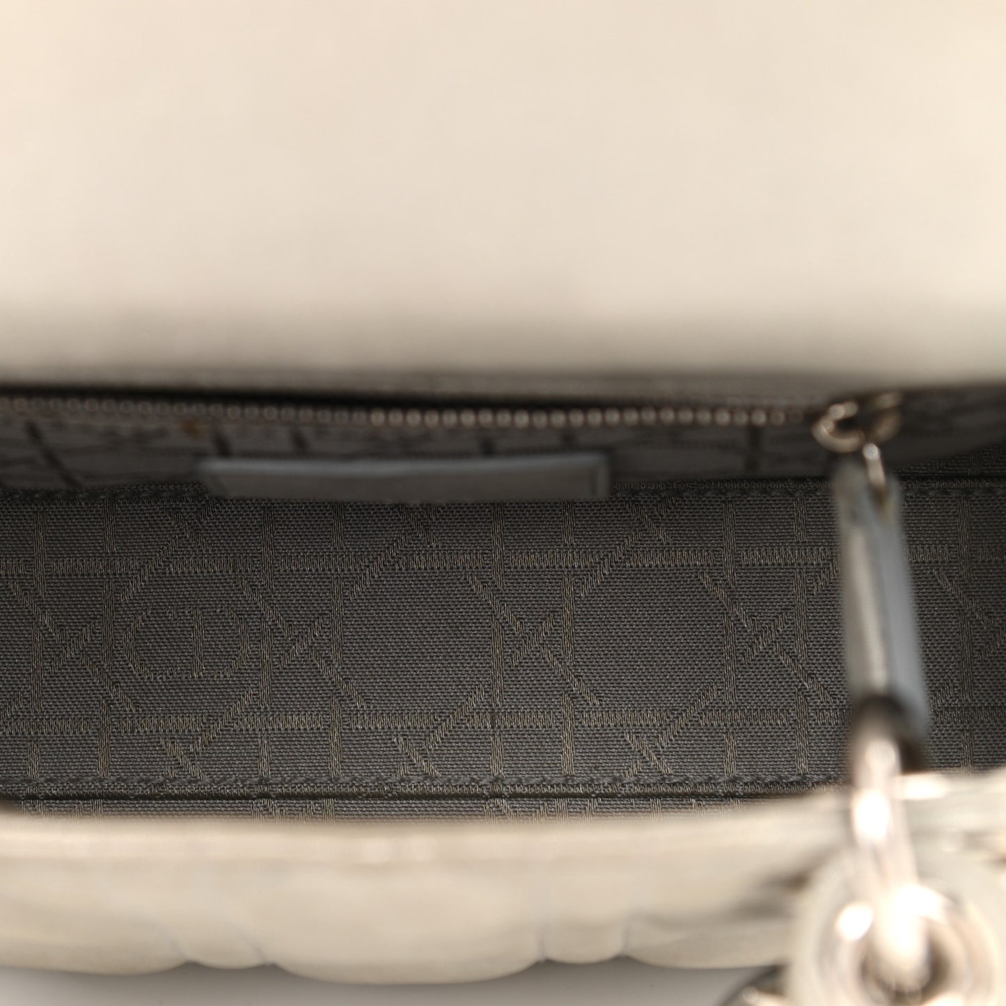 Metallic Lambskin Cannage Mini Lady Dior Grey