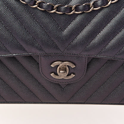 Chanel Iridescent Caviar Chevron Quilted Medium Double Flap Black 12 of 12