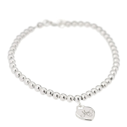 Tiffany Sterling Silver 4mm Mom Heart Tag Bead Bracelet 1 of 6