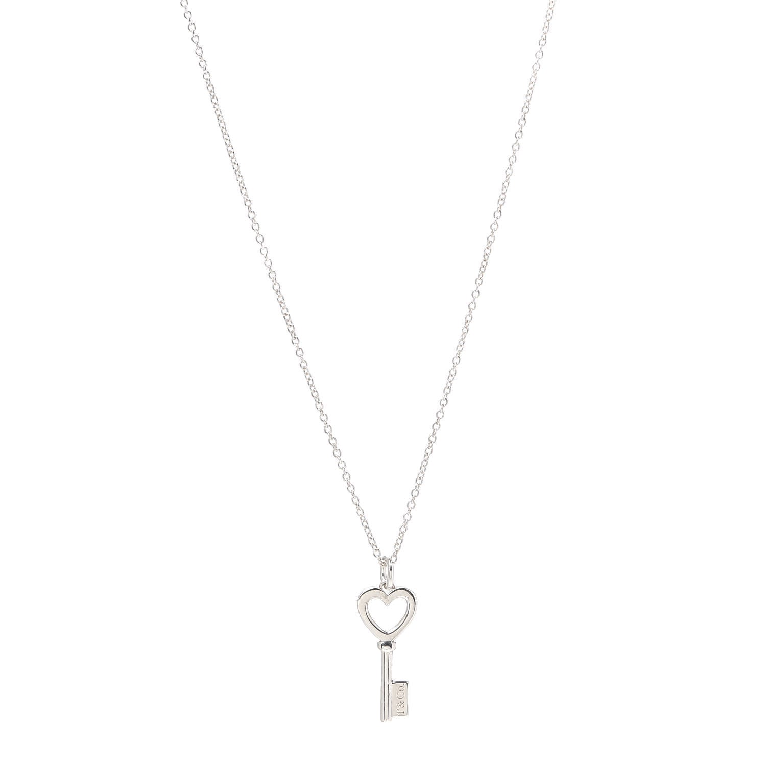 Tiffany Sterling Silver Mini Heart Key Pendant Necklace 1 of 5