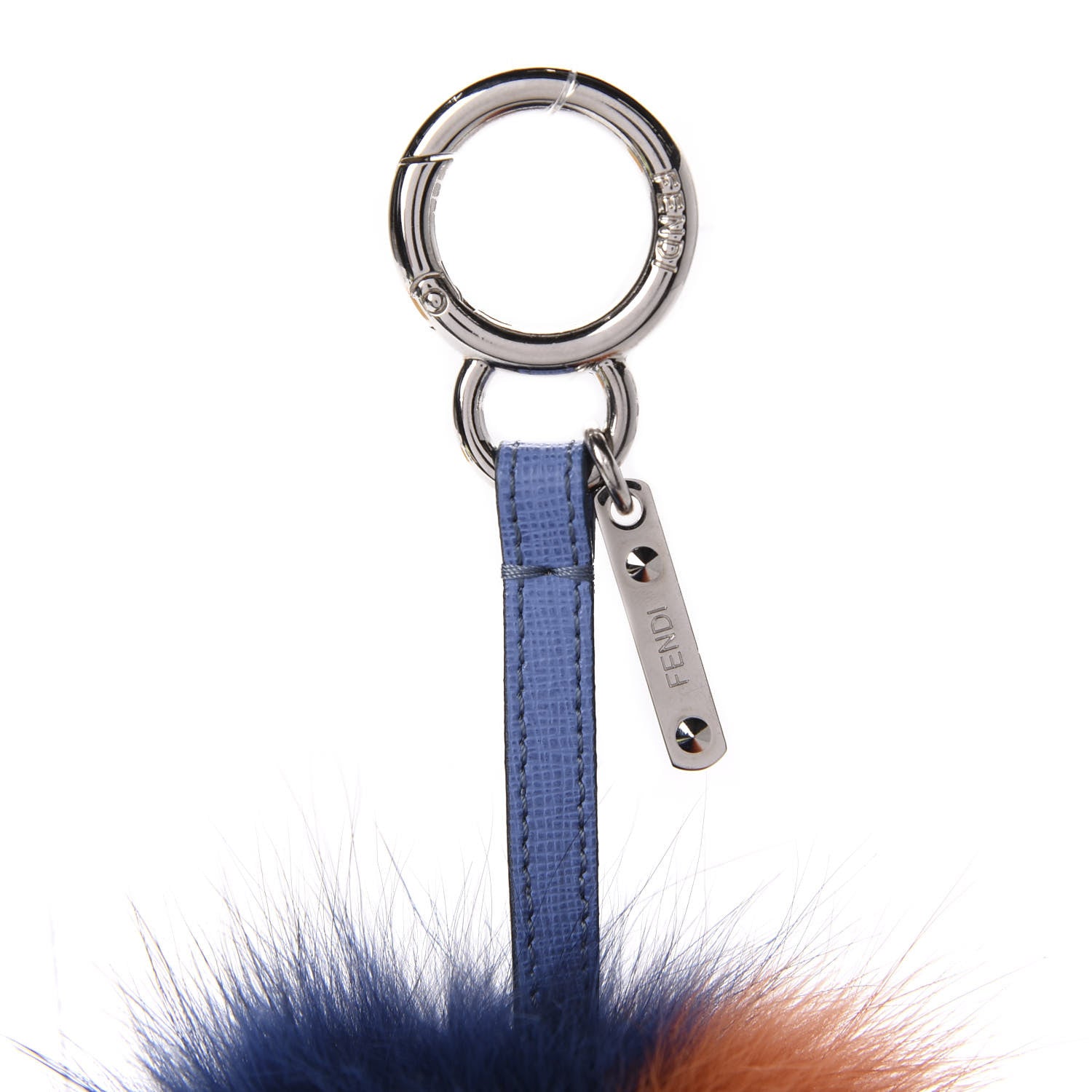 Fendi Fox Fur Pom Pom Bag Charm Blue Orange 4 of 5