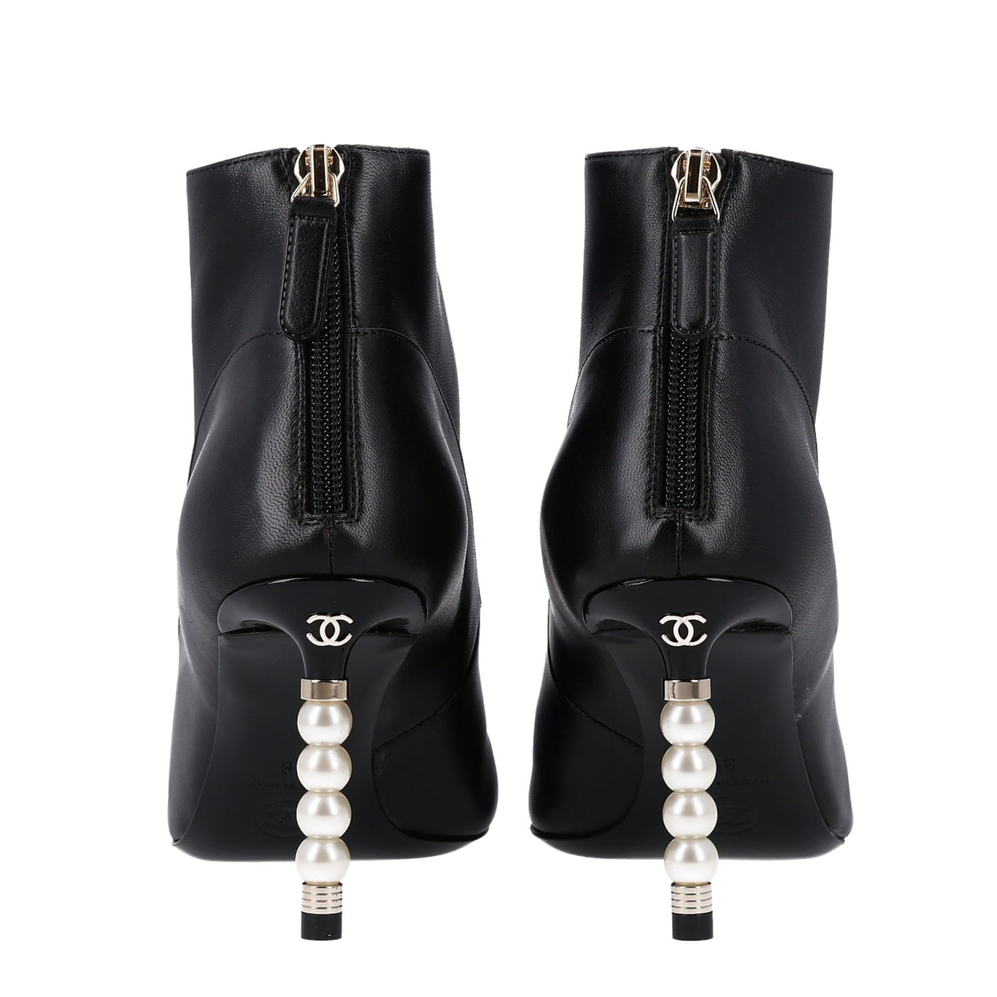 Lambskin Patent Calfskin Pearl Cap Toe Short Boots 36 Black