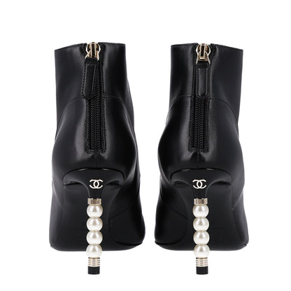 Chanel Lambskin Patent Calfskin Pearl Cap Toe Short Boots 36 Black 6 of 11