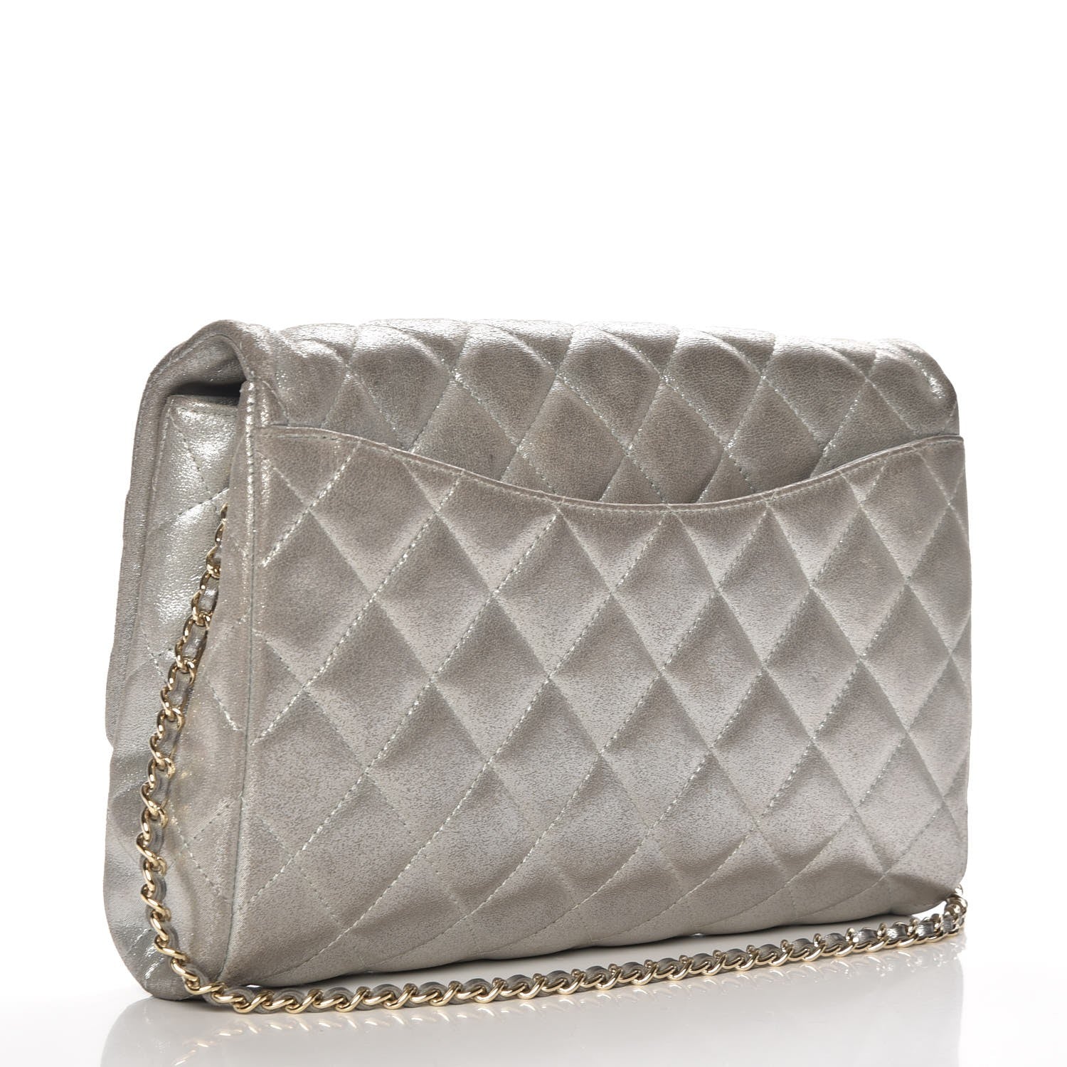 Chanel Iridescent Calfskin Clutch With Chain Flap Silver 3 of 12