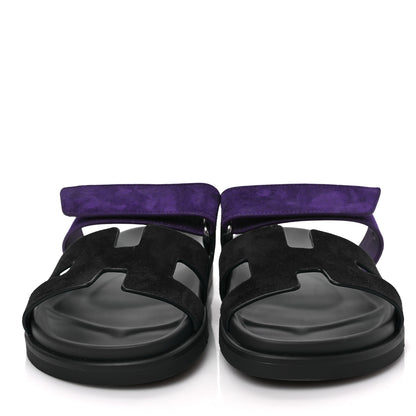 Hermes Suede Goatskin Womens Chypre Sandals 37.5 Marine Violet Majorette 2 of 7