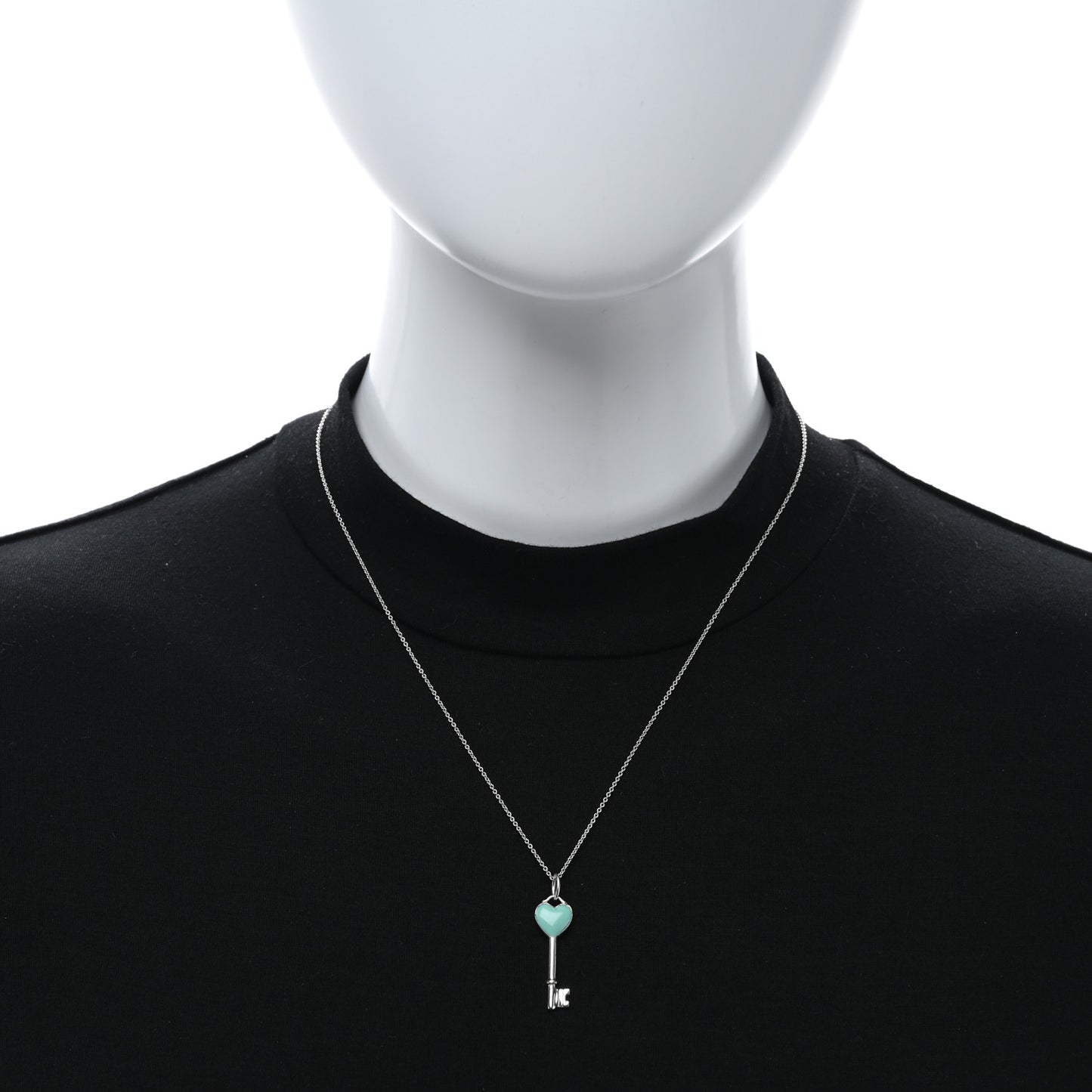 Sterling Silver Enamel Heart Key Pendant Necklace Blue