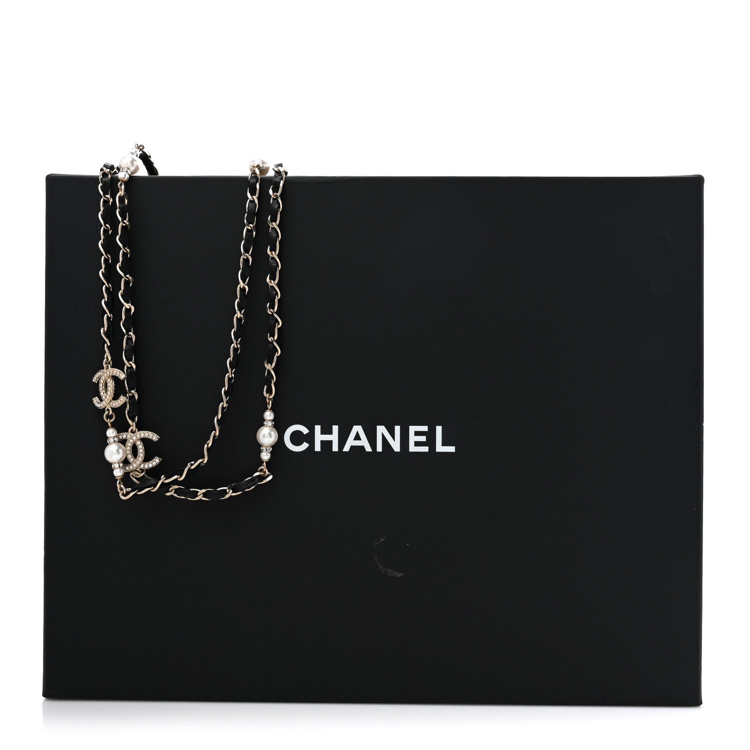 Chanel Lambskin Pearl CC Long Chain Necklace Black Gold 5 of 5