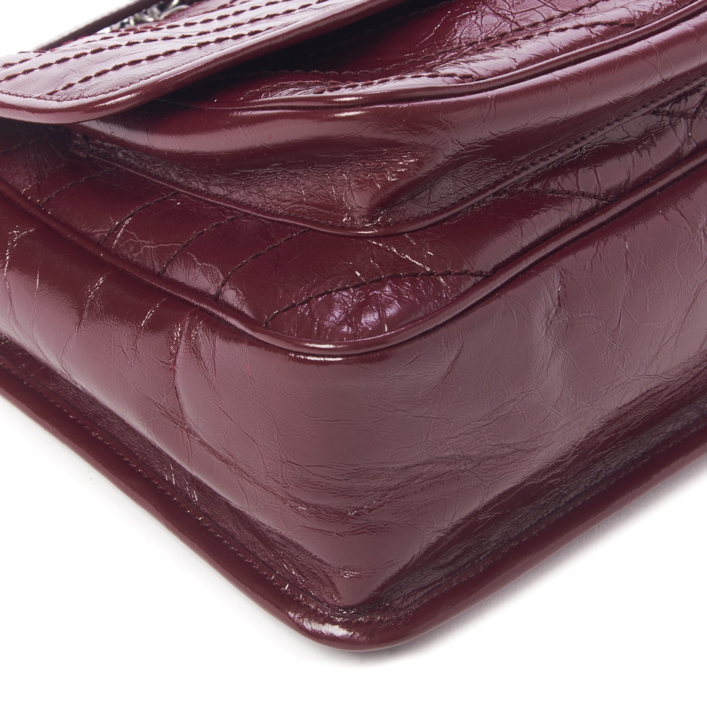Crinkled Calfskin Matelasse Monogram Medium Niki Chain Satchel Burgundy