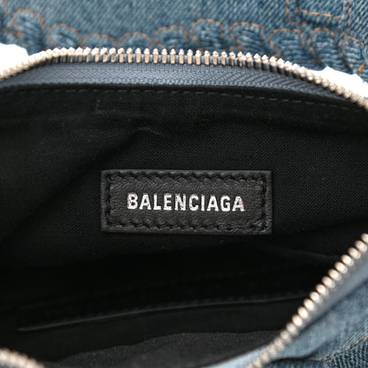 Balenciaga Washed Frayed Denim Crystal Le Cagole Shoulder Bag XS Blue 7 of 10